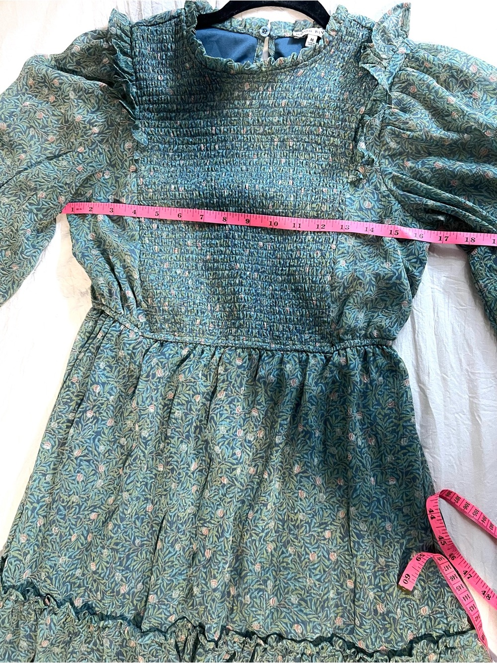 Anthropologie Moon River Green Floral Smocked Tiered Midi Dress SZ M EUC - Picture 5 of 6
